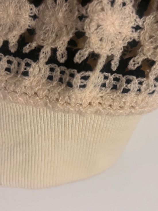 Black and Cream Crocheted V-Neck Cardigan Sweater - Picture 3 of 3